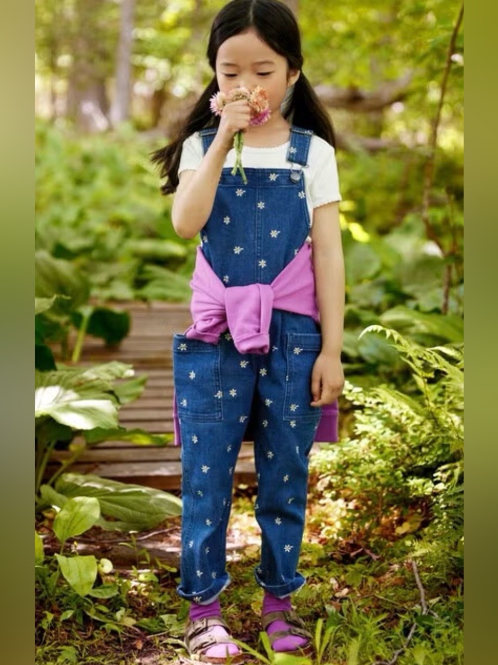 Hanna Andersson | Blue Denim Flower Embroidered Overalls | Size 10
